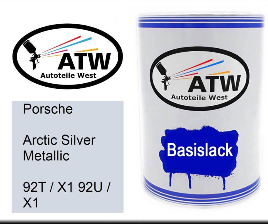 Porsche, Arctic Silver Metallic, 92T / X1 92U / X1: 500ml Lackdose, von ATW Autoteile West.
